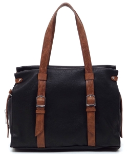2-Tone Top Handle Satchel Bag CMS043 BLACK
